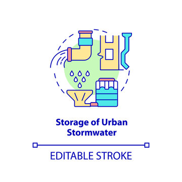 Storage Of Urban Stormwater Concept Icon. Conserving Urban Biodiversity Abstract Idea Thin Line Illustration. Isolated Outline Drawing. Editable Stroke. Arial, Myriad Pro-Bold Fonts Used