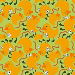 Animals seamless yellow ducks pattern for fabrics and textiles and packaging and gifts and cards and linens and kids