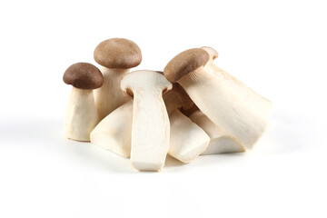 Oringi mushroom or King trumpet mushroom or Royal oyster mushroom or Eringi mushroom, on a white background. a white background.