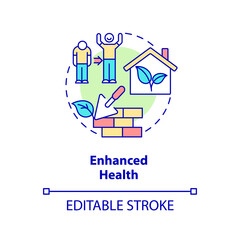 Enhanced health concept icon. Benefit of sustainable architecture abstract idea thin line illustration. Healthy lifestyle. Isolated outline drawing. Editable stroke. Arial, Myriad Pro-Bold fonts used