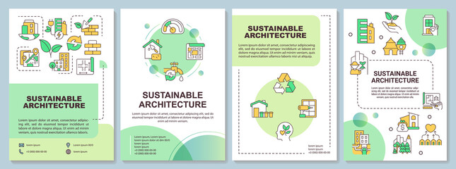 Green architecture brochure template. Sustainable sources of energy. Leaflet design with linear icons. 4 vector layouts for presentation, annual reports. Arial-Bold, Myriad Pro-Regular fonts used