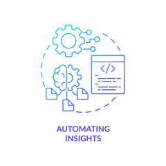 Automating insights blue gradient concept icon. Advanced analytics abstract idea thin line illustration. Machine learning algorithm. Isolated outline drawing. Myriad Pro-Bold font used