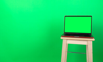 Laptop Template. Green screen, chroma key background.
