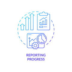 Reporting progress blue gradient concept icon. Business analyst responsibility abstract idea thin line illustration. Company data collecting. Isolated outline drawing. Myriad Pro-Bold font used