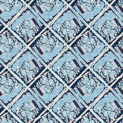 Indigo blue mottled grid check nautical seamless pattern. Modern irregular marine line geometric sailor print. Classic nantucket fabric textile style. Summer maritime decor. Masculine fashion print