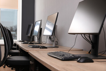 Many modern computers in open space office