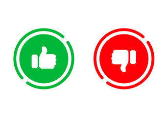 Yes or no icon. Green tick symbol and red cross sign in circle. Checkmark and check icon. Approval. Like and dislike icon. X or approve or deny line art vector icon for apps and websites and ui ux.