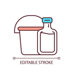 Bucket and bottle of water RGB color icon. Make water reserves for accident situations. Drink and hygiene. Isolated vector illustration. Simple filled line drawing. Editable stroke. Arial font used