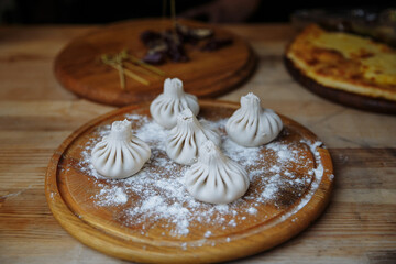 Georgian dish khinkali with dough and meat