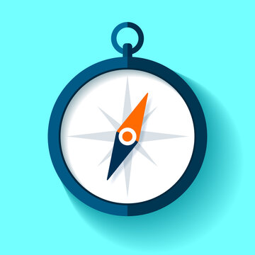 Compass icon in flat style, nautical tool on color background. Vector design element for you business project
