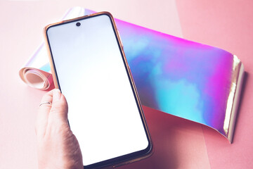Elegant android phone mockup with a fresh design with iridiscent colors