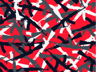 Camouflage endless vector pattern AK-47 assault rifle, 3/4 format. Vector camouflage from AK-47 for print, limitless. Red black shades