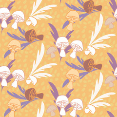 Vector seamless half-drop pattern, with mushrooms
