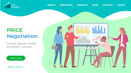 Price negotiation business concept office meeting. Businessman negotiating on conference and presentation report. Male employees discussing chart success during appointment with partners or colleagues