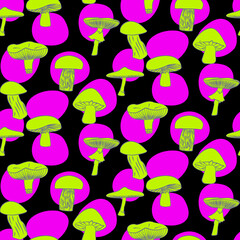 Vector seamless half-drop pattern, with mushrooms