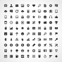 100 Flat icons vector set for web site design, infographics, ui and mobile apps. Objects, business, office, communication and marketing items