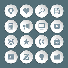 Flat icons vector set paper and shadow effect for web design, infographics, ui and mobile apps. Objects, business, office, communication and marketing items