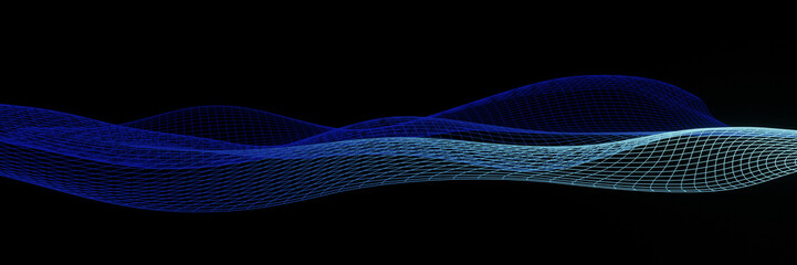 Sci-fi themed abstract background featuring glowing blue wave/grid. 3d rendering.