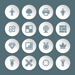 Fototapeta premium Flat icons vector set paper and shadow effect for web design, infographics, ui and mobile apps. Objects, business, office, communication and marketing items