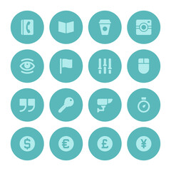 Flat icons vector set and long shadow effect for web design, infographics, ui and mobile apps. Objects, business, office, communication and marketing items