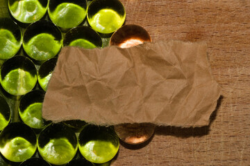 left half green abstract background with beads that reflect the green color of durga leaves half...