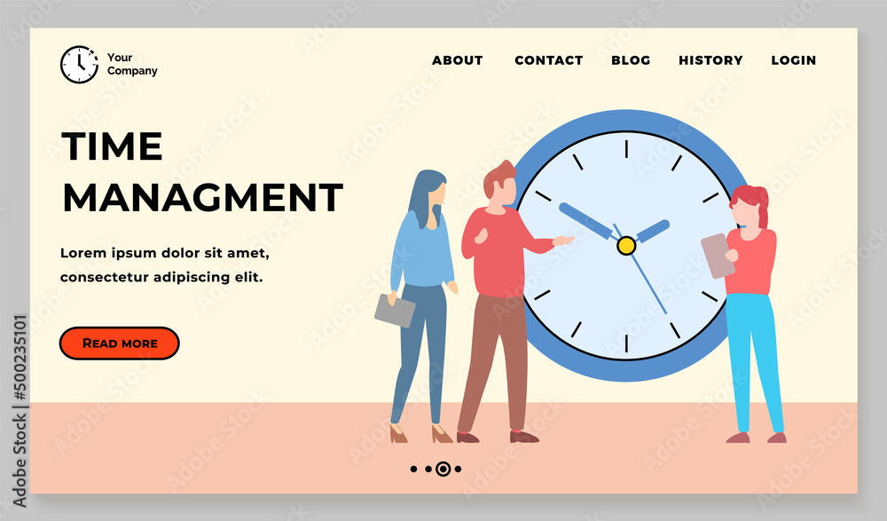 Poster time management, workflow organization website layout. work efficiency, productivity increase concep