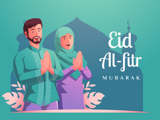 Muslim men and Muslim women celebrating eid al fitr