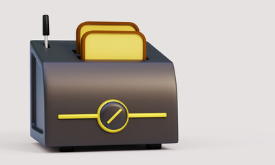 Cute cartoon mascot two bread popping out of Vintage black toaster geometric. 3d render