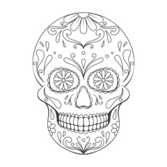 Day of The Dead sugar Skull with floral ornament. Mexican skull. Vector illustration isolated on white background