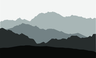 contour silhouettes of mountains in black and white