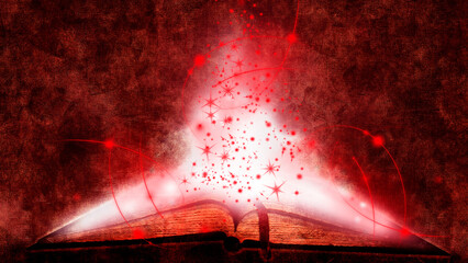 Vintage old book on abstract red background with angel dust