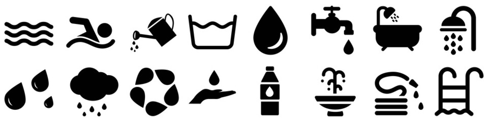 Water icon vector set. water drop symbol illustration. swimming symbol. shower logo. - obrazy, fototapety, plakaty