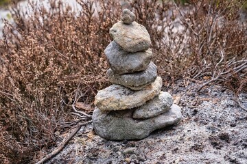 Zen meditation with stack of stones. beautiful sandstone
