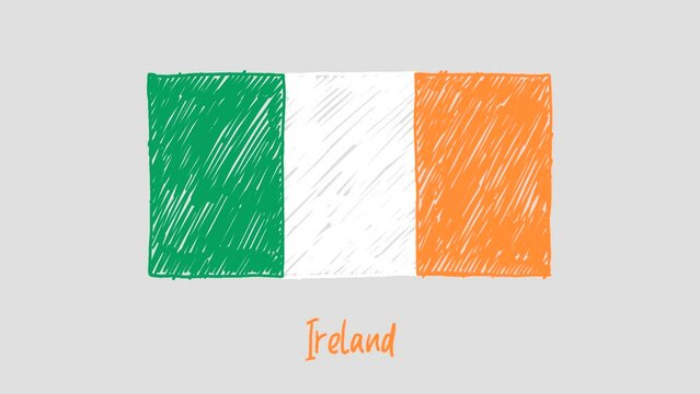 Ireland Flag Marker Whiteboard or Pencil Color Sketch Looping Animation