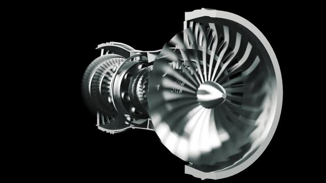 3d rotation rendering of turbine airplane part on dark background
