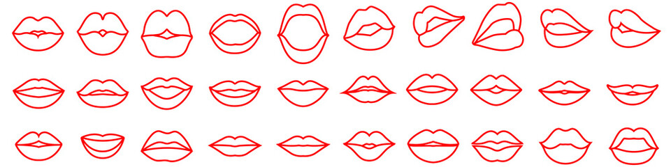 Lips vector icon set. kiss illustration sign collection.  woman symbol. love logo. - obrazy, fototapety, plakaty