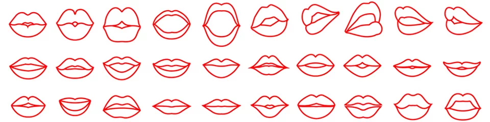 Fotobehang Lips vector icon set. kiss illustration sign collection.  woman symbol. love logo. © Denys