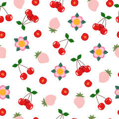 Seamless pattern with cherries and strawberries
