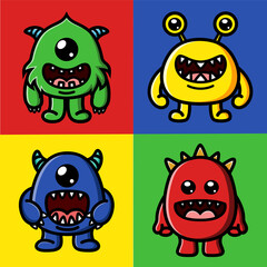 Set of cute monsters character illustration
