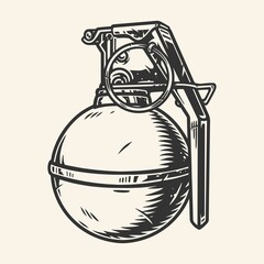 Hand grenade vintage label monochrome