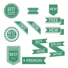 premium vector, set of promotion label and badge, green color with text.