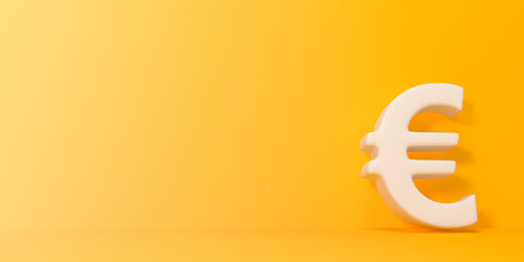 Symbol euro on a yellow background. Money sign. Minimal creative concept. 3d rendering 3d illustration