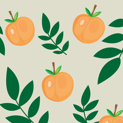 seamless pattern with juicy peaches and leaves