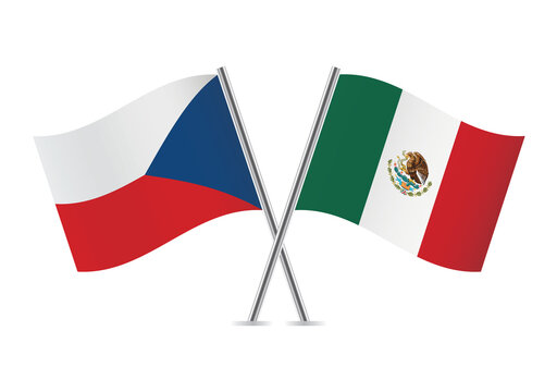 Czech and Mexico crossed flags. The Czech Republic and Mexican flags are on white background. Vector icon set. Vector illustration.