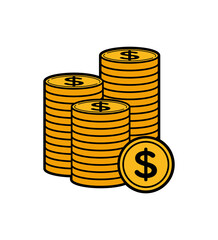 積み上げたドル硬貨のシンプルなイラスト