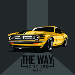Fototapeta premium yellow car illustration with a gray background
