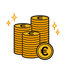 キラキラ輝く積み上げたユーロ硬貨のイラスト