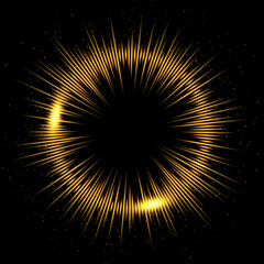 Magic portal from gold circle of energy laser beams with glow light effect, mystic eye - obrazy, fototapety, plakaty