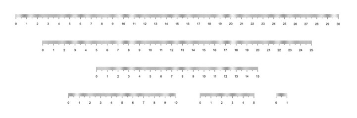 Set of rulers to measure length in centimeters, simple school instrument with scales
