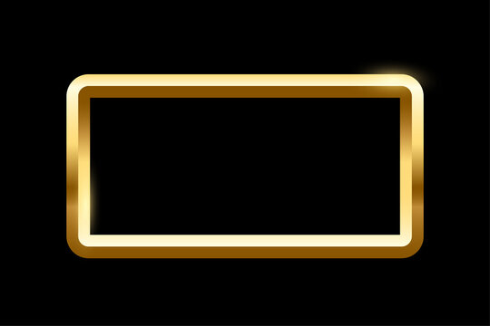 Gold rectangle frame for picture on black background. Blank space for picture, painting, card or photo. 3d realistic modern template vector illustration. Simple golden object mockup
